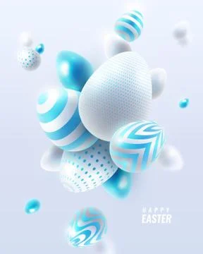 Happy Easter holiday background with 3d eggs Stock Illustration