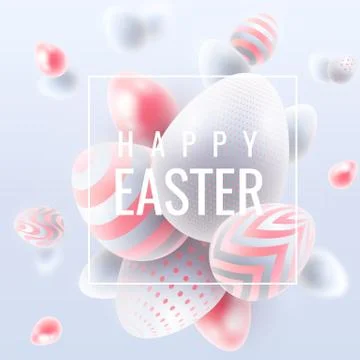 Happy Easter holiday background with 3d eggs Stock Illustration