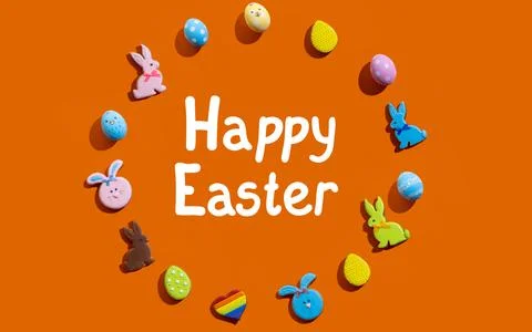 Happy easter holiday background bunny egg orange Stock Illustration