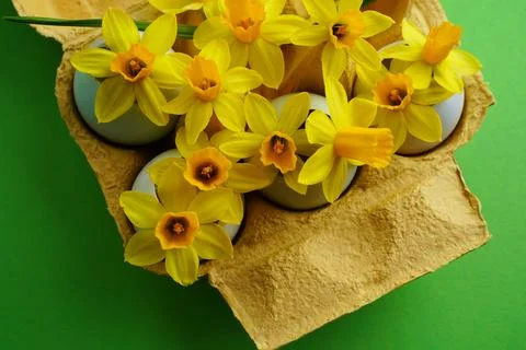 Happy Easter holiday background concept. Easter decoration with flowers Stock Photos