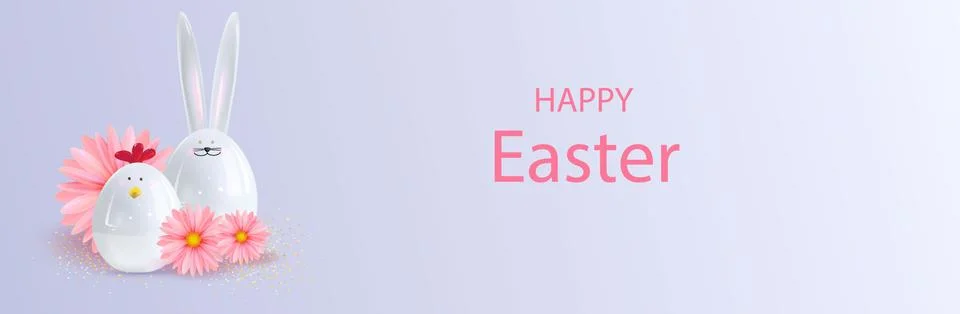 Happy Easter holiday background. Festive design with realistic 3d bunny and Stock Illustration