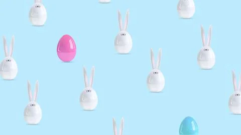 Happy Easter holiday background. Festive design with realistic 3D bunny decor Stock Illustration