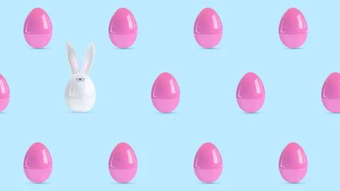 Happy Easter holiday background. Festive design with realistic 3D bunny decor Stock Illustration