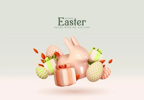 Happy Easter Holiday background. Festive design with realistic decoration e.. Stock Illustration