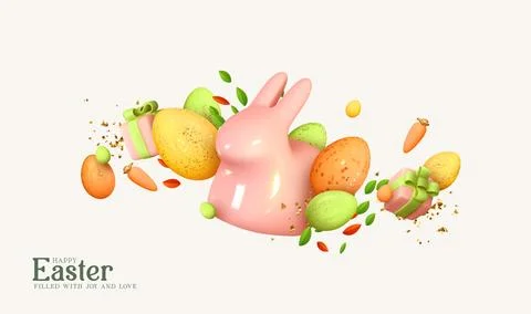 Happy Easter Holiday background. Festive design with realistic decoration e.. Stock Illustration