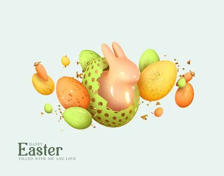 Happy Easter Holiday background. Festive design with realistic decoration e.. Stock Illustration