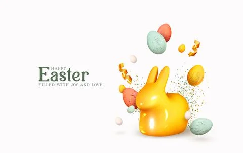 Happy Easter Holiday background. Festive design with realistic decoration e.. Stock Illustration