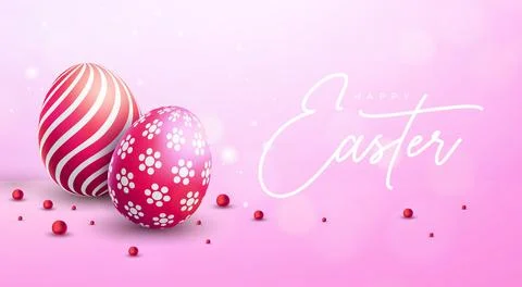 Happy Easter Holiday Banner Design with Colorful Egg and Typography Lettering on Stock Illustration