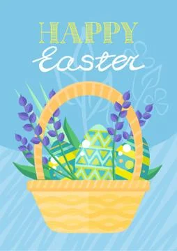 Happy Easter Holiday Card Design Flat 库存插图