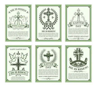 Happy Easter holiday card set with cross and dove Stock Illustration