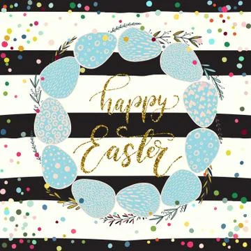 Happy Easter holiday celebration card with hand drawn lettering design Stock Illustration