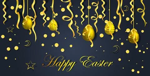 Happy easter holiday celebration elegant banner flyer or greeting card with Stock Illustration