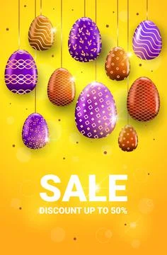 Happy easter holiday celebration sale banner flyer or greeting card with Stock Illustration