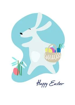 Happy Easter holiday design with hand-lettered greetings, Easter bunny with a 스톡 일러스트