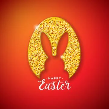 Happy Easter Holiday Design with Rabbit Silhouette in Glittered Egg and Illustrazione stock