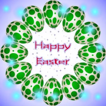 Happy Easter holiday eggs with green circles arranged in a circle Stock Illustration