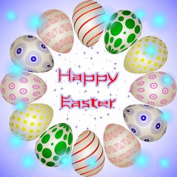 Happy Easter holiday eggs with ornament arranged in a circle Stock Illustration