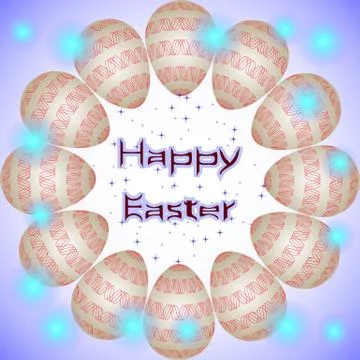 Happy Easter holiday eggs with red interweaving ornament arranged in a circle Stock Illustration