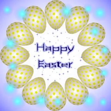 Happy Easter holiday eggs with yellow stars arranged in a circle Stockillustratie