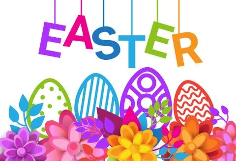 Happy Easter Holiday Greeting Card Decoration Banner Design With Eggs Over Ilustração Stock