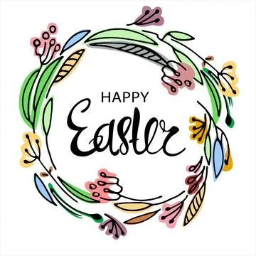 Happy Easter holiday greeting inside a wreath Stock Illustration