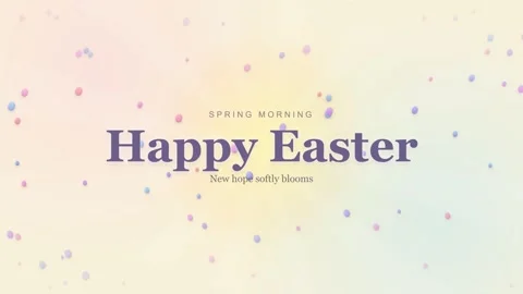 Happy Easter holiday greeting text on a soft pastel background Stock Footage 335945026