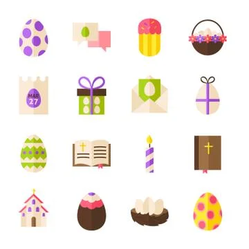 Happy Easter Holiday Objects Set isolated over White Stock Illustration