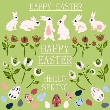 Happy Easter holiday set of vector isolated elements in pastel colors cartoon Illustrazione stock
