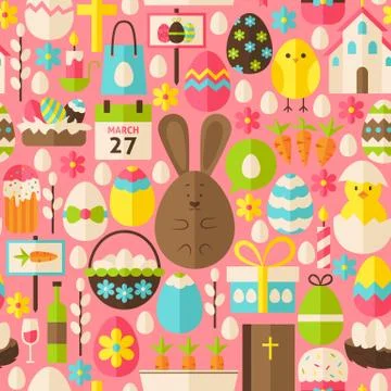Happy Easter Holiday Vector Flat Pink Seamless Pattern イラスト素材
