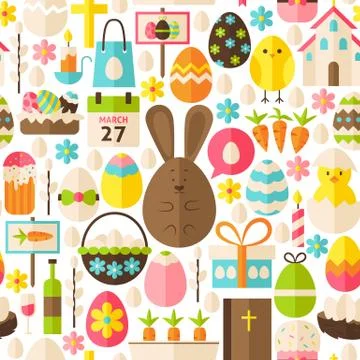 Happy Easter Holiday Vector Flat White Seamless Pattern イラスト素材