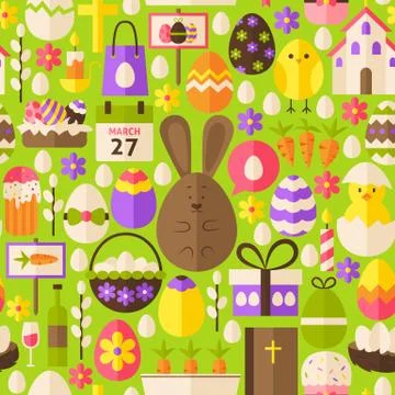 Happy Easter Holiday Vector Flat Green Seamless Pattern Illustrazione stock
