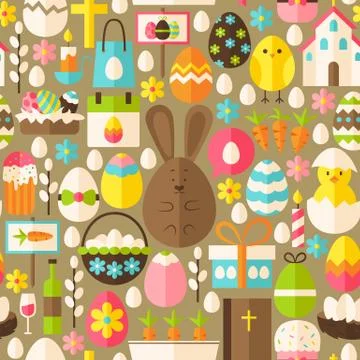 Happy Easter Holiday Vector Flat Light Brown Seamless Pattern Stockillustratie