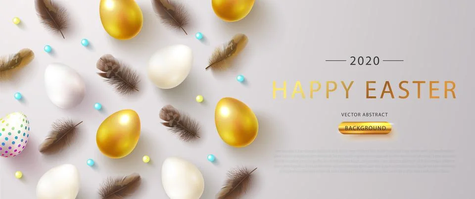 Happy Easter holiday web banner. Vector illustration with realistic colorful Stock Illustration