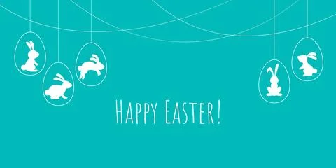 Happy Easter horizontal banner with bunnies Stock Illustration
