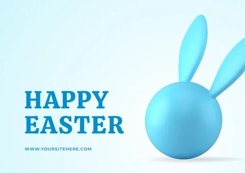 Happy Easter horizontal greeting card blue rabbit bauble 3d design template.. Stock Illustration