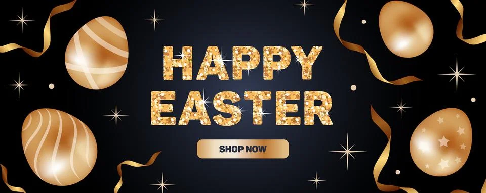 Happy easter. Horizontal vector illustration for sale, realistic style. Golden Stock Illustration