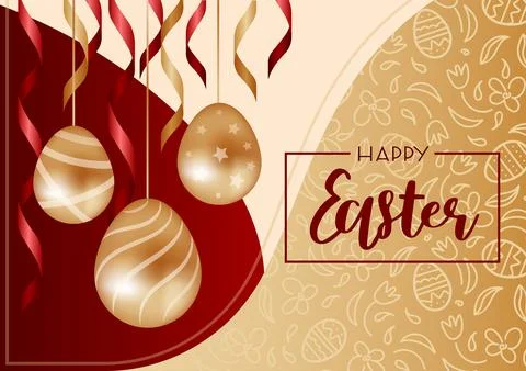 Happy easter. Horizontal vector illustration for sale, realistic style. Golden Stock Illustration