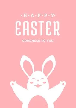 Happy Easter hug smiling bunny portrait open paws vintage greeting card des.. Stock Illustration