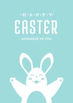 Happy Easter hug smiling bunny portrait with open paws vintage greeting car.. Stock Illustration