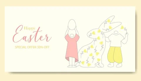 Happy Easter hunt illustration characters banner Stock Illustration