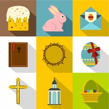 Happy Easter icon set, flat style Stock Illustration