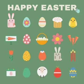 Happy Easter icon set. Illustrazione stock
