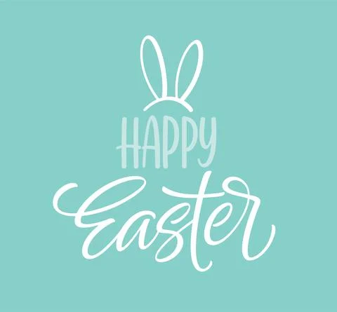 Happy Easter icon symbol. Handwriting lettering with rabbit ears. Vector Illustrazione stock