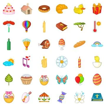 Happy easter icons set, cartoon style Stock Illustration