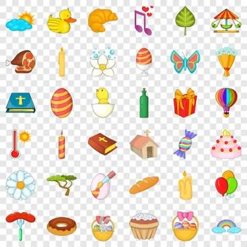 Happy easter icons set, cartoon style Stock Illustration