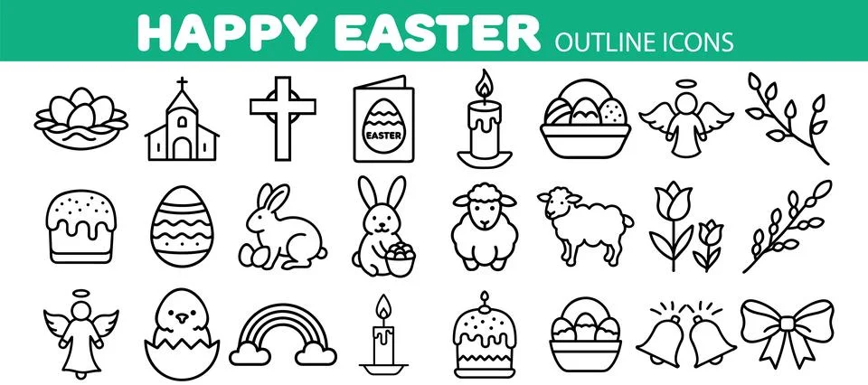 Happy Easter icons set. Eggs, rabbits ans chicks. Spring themed vector illu.. Stock-Illustration