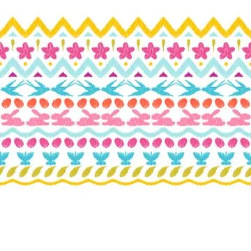 Happy Easter ikat seamless pattern. イラスト素材