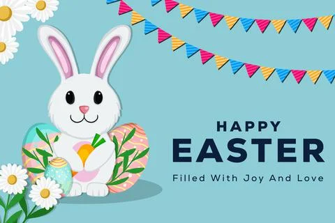 Happy easter illustration design hand drawn with rabbit hugging carrot Stock Illustration