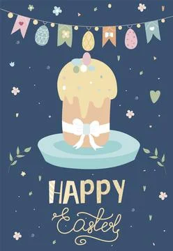 Happy Easter illustration with easter cake. Perfect for a poster, cover, or.. Stock Illustration