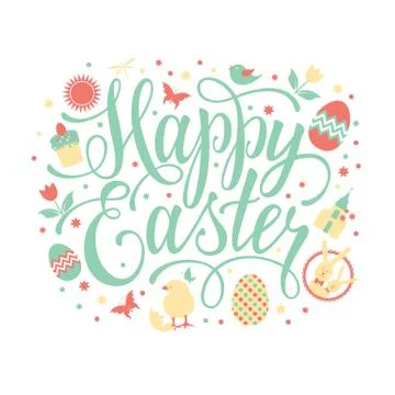 Happy Easter illustration with hand lettering text Illustrazione stock
